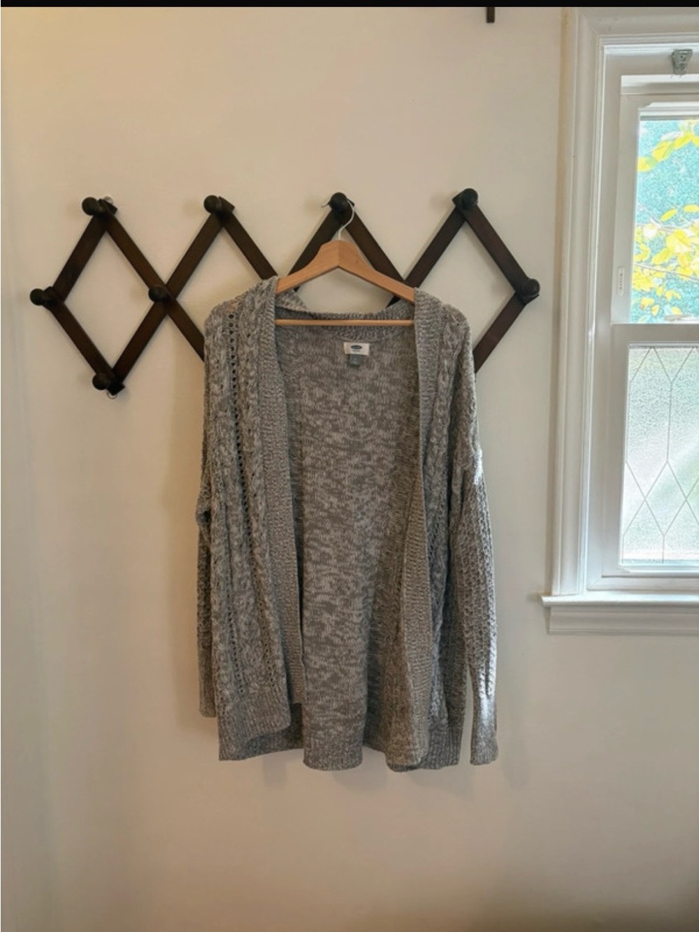 Old Navy Light Gray Open-Front Cable Knit Cardigan